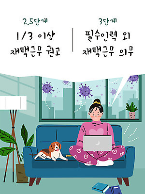 전신 한마리 여자 반려견 거실 일러스트 주택 한명 앉기 성인 노트북 소파 잠옷 직장인 청록색 재택근무 반려 성인여자한명만 코로나바이러스 사회적거리두기 델타변이바이러스 국내일러스트 AI파일 직업 1 옷 캠페인 컬러 의자 비즈니스 모션 사람 건물 전자제품 반려동물 바이러스 개 여자한명만 성인여자만 파일형식 벡터