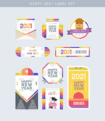 리본 일러스트 새해 복주머니 사람없음 세트 컬러풀 전통문양 꼬리표 라벨 일출 소 바코드 해피뉴이어 2021년 신축년 국내일러스트 AI파일 전통 문양 컬러 포유류 프레임 전통소품 노을 새해인사 연도 파일형식 벡터
