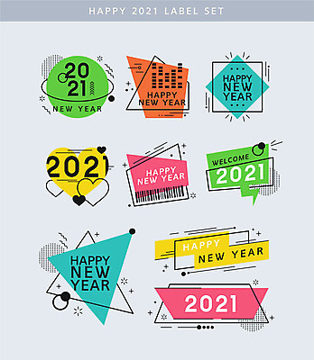 말풍선 라인일러스트 일러스트 새해 사람없음 세트 컬러풀 라벨 바코드 해피뉴이어 2021년 신축년 국내일러스트 AI파일 컬러 프레임 새해인사 연도 파일형식 벡터