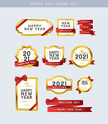 리본 일러스트 새해 사람없음 빨간색 세트 라벨 금색 배지 2021년 국내일러스트 AI파일 컬러 프레임 연도 파일형식 벡터