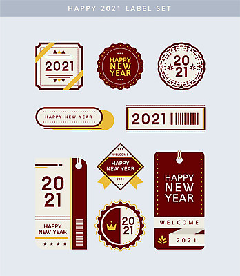 리본 일러스트 새해 사람없음 세트 갈색 노란색 꼬리표 라벨 바코드 해피뉴이어 2021년 신축년 국내일러스트 AI파일 컬러 프레임 새해인사 연도 파일형식 벡터