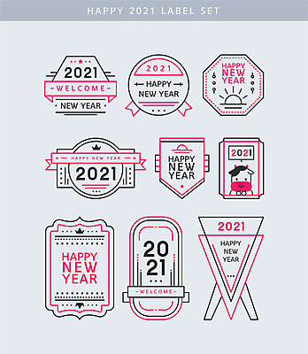 리본 분홍색 라인일러스트 일러스트 새해 사람없음 세트 꼬리표 라벨 검은색 소 해피뉴이어 2021년 신축년 국내일러스트 AI파일 컬러 포유류 프레임 새해인사 연도 파일형식 벡터