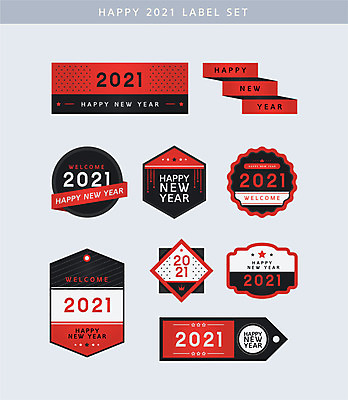 일러스트 새해 사람없음 빨간색 세트 꼬리표 라벨 검은색 해피뉴이어 2021년 신축년 국내일러스트 AI파일 컬러 프레임 새해인사 연도 파일형식 벡터
