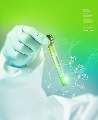 PSD 편집이미지 손 의학 들기 신체부위 연두색 빛 약 시험관 바이오 백신 전염병 코로나바이러스 백신개발 델타변이바이러스 이미지편집 모션 실험기구 사람 초록색 바이러스 질병 개발 파일형식