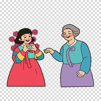 편집이미지 여자 명절 노년 가족 웃음 누끼 사람 상반신 성인 두명 설날 추석 한복 며느리 시어머니 카툰스타일 PNG 손하트 편집소스 한국전통 전통 기념일 관계 표정 손짓 전통의상 파일형식 시부모님