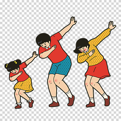 전신 편집이미지 여자 남자 어린이 포즈 가족 미소 누끼 사람 소녀 성인 세명 손들기 춤 카툰스타일 PNG 편집소스 관계 모션 문화예술 표정 파일형식