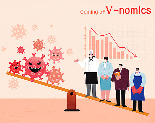 전신 여자 남자 일러스트 그래프 저울 마스크 여러명 성인 빨간색 요리사 교사 바이러스 균형 승무원 하락 사회이슈 시소 경제불황 성인만 소상공인 브이노믹스 국내일러스트 AI파일 직업 컬러 다수 컨셉 사람 경제 놀이기구 상인 불황 파일형식 벡터