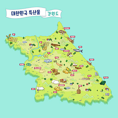 지도 일러스트 감자 한국 사람없음 연두색 쌀 인삼 한지 오징어 특산물 강원도 연어 지역 한우 표고버섯 잣 메주 다시마 민트색 호빵 황태 안내도 국내일러스트 AI파일 아시아 종이 빵 컬러 채소 곡류 연체동물 어류 초록색 수중동물 버섯 소고기 견과류 삼 해조류 파일형식 벡터