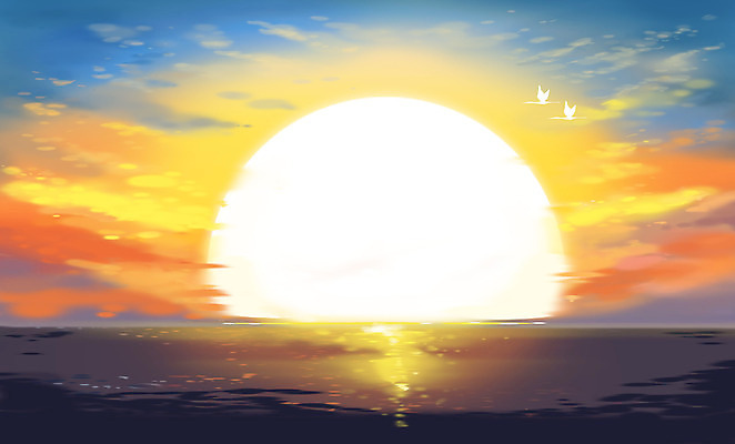 PSD 구름 바다 두마리 일러스트 자연 조류 하늘 풍경 사람없음 태양 일출 국내일러스트 자연요소 동물 2 노을 생태계 파일형식