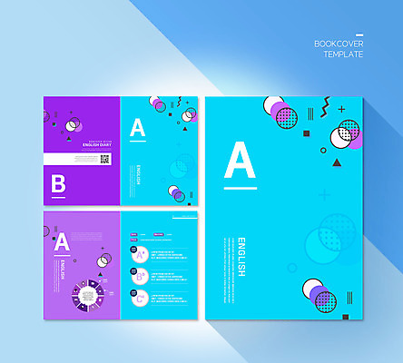 PSD 템플릿 표지디자인 북디자인 알파벳 영어 출판디자인 표지 ZIP 내지 리플렛 북커버 팜플렛 사람없음 파란색 보라색 원형 일기 QR코드 이미지템플릿 도형 문자 컬러 파일형식
