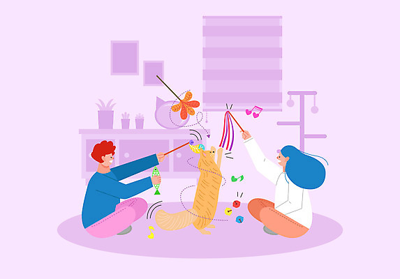 전신 한마리 여자 남자 일러스트 들기 앉기 성인 두명 장난감 고양이 연보라색 놀기 반려 캣타워 성인만 반려묘 애묘용품 국내일러스트 반려용품 AI파일 1 포유류 모션 사람 반려동물 보라색 오브젝트 파일형식 벡터