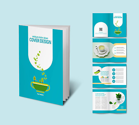 템플릿 ZIP 리플렛 건강 팜플렛 사람없음 파란색 차 찻잔 티스푼 녹차 QR코드 녹차잎 인디자인 INDD 이미지템플릿 음료 컬러 잔 차_음료 숟가락 찻잎 파일형식