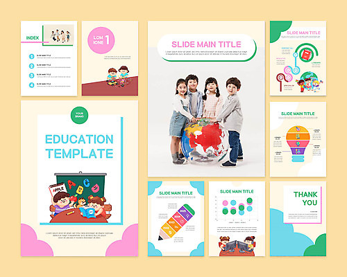 전신 템플릿 여자 어린이교육 남자 어린이 비즈니스 그래프 미소 소녀 소년 여러명 책 세트 컬러풀 달리기 지구본 한국인 PPT 프레젠테이션 문서템플릿 어린이만 9P 이미지템플릿 교육 컬러 다수 모션 표정 사람 동양인 파일형식