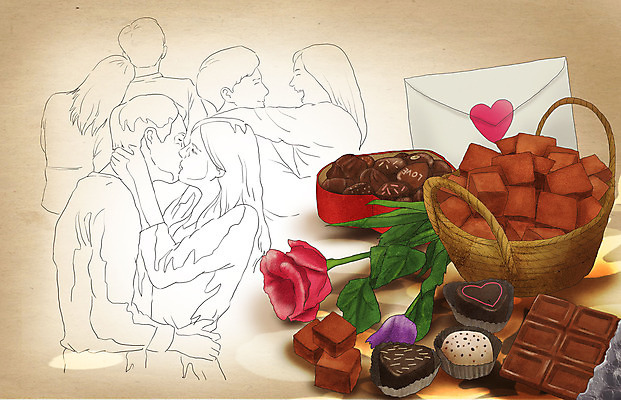 PSD 커플 여자 기념일 남자 백그라운드 프로포즈 일러스트 포옹 키스 발렌타인데이 선물 사랑 여러명 상반신 성인 장미 갈색 바구니 초콜릿 기댐 편지 성인만 국내일러스트 꽃 감정 컬러 다수 관계 안기 모션 데이이벤트 디저트 사람 이벤트 애정표현 파일형식