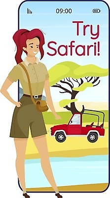 EPS 해외이미지 여자 여행 일러스트 자동차 모바일 한명 성인 스마트폰 탐험 사파리 성인여자한명만 해외일러스트 1 육상교통 사람 핸드폰 스마트기기 여자한명만 성인여자만 파일형식 벡터