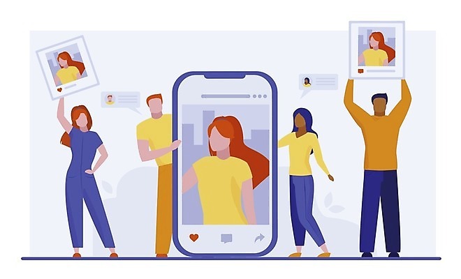 EPS 해외이미지 여자 남자 일러스트 모바일 들기 여러명 성인 스마트폰 그림 소셜미디어 성인만 해외일러스트 다수 모션 사람 핸드폰 스마트기기 파일형식 벡터