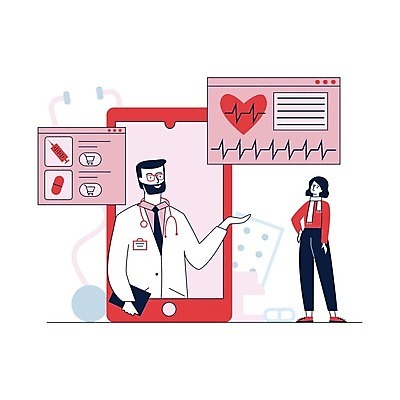 EPS 해외이미지 여자 남자 일러스트 모바일 건강 사람 성인 두명 그래픽 빨간색 스마트폰 약 의사 도움 맥박 원격의료 성인만 해외일러스트 컬러 컨셉 의학 핸드폰 스마트기기 진료 의료진 원격 파일형식 벡터