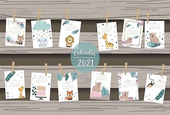 EPS 해외이미지 동물 동물캐릭터 백그라운드 패턴 일러스트 곰 사람없음 달력 사자 기린 여우 얼룩말 2021년 해외일러스트 일러캐릭터 캐릭터 무늬 포유류 말_동물 연도 파일형식 벡터