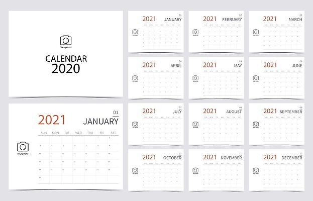EPS 해외이미지 백그라운드 일러스트 비즈니스 사람없음 달력 흰색 심플 2021년 해외일러스트 컬러 연도 파일형식 벡터