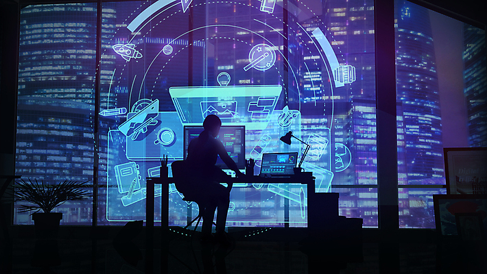 포토 JPG 해외이미지 전신 여자 실루엣 의자 창문 한명 앉기 성인 디지털 모니터 고층빌딩 디자이너 책상 홀로그램 성인여자한명만 해외202004 해외포토 직업 1 가구 모션 촬영기법 사람 빌딩 컴퓨터 여자한명만 성인여자만 파일형식