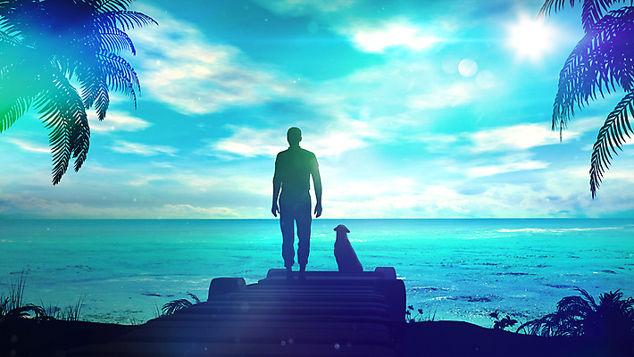 포토 JPG 해외이미지 전신 한마리 라이프스타일 남자 실루엣 바다 여행 자연 하늘 휴식 한명 서기 성인 파란색 야자수 개 성인남자한명만 해외202004 해외포토 나무 1 컬러 컨셉 포유류 모션 촬영기법 사람 생활 생태계 남자한명만 성인남자만 파일형식