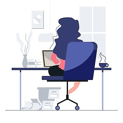 EPS 해외이미지 여자 의자 일러스트 비즈니스 한명 사람 앉기 성인 노트북 업무 재택근무 성인여자한명만 코로나바이러스 포스트코로나 위드코로나 해외일러스트 1 가구 모션 전자제품 작업 바이러스 사회이슈 여자한명만 성인여자만 파일형식 벡터