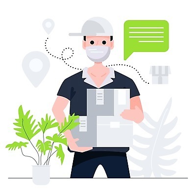 EPS 해외이미지 남자 말풍선 일러스트 모바일 마스크 한명 들기 상반신 성인 택배기사 택배상자 성인남자한명만 코로나바이러스 포스트코로나 비대면쇼핑 언택트 온택트 델타변이바이러스 위드코로나 해외일러스트 1 모션 사람 쇼핑 상자 바이러스 배달원 사회이슈 택배 남자한명만 성인남자만 파일형식 벡터