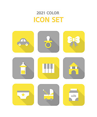 아이콘 리본 자동차 사람없음 장난감 노란색 블록 회색 아기용품 우유 피아노 젖병 노리개젖꼭지 기저귀 유모차 2021년 트렌드컬러 얼티메이트그레이 일루미네이팅 2D아이콘 AI파일 육상교통 컬러 유제품 건반악기 연도 오브젝트 파일형식 벡터 트랜드컬러