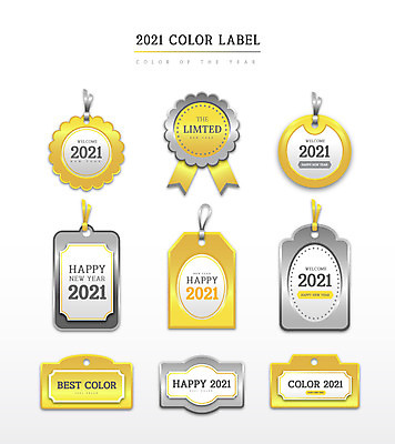 일러스트 사람없음 노란색 꼬리표 라벨 회색 해피뉴이어 2021년 트렌드컬러 얼티메이트그레이 일루미네이팅 국내일러스트 AI파일 컬러 프레임 새해인사 연도 파일형식 벡터 트랜드컬러