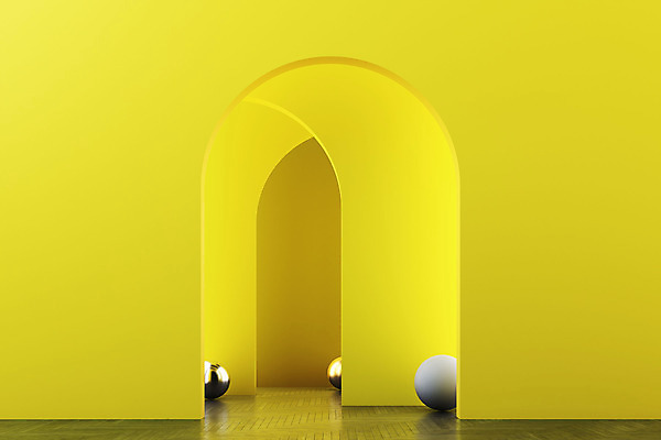 PSD 편집 편집이미지 벽 사람없음 인테리어 노란색 3D 회색 원형 디지털합성 편집소스 2021년 트렌드컬러 얼티메이트그레이 일루미네이팅 편집3D 도형 디자인 컬러 연도 파일형식 트랜드컬러