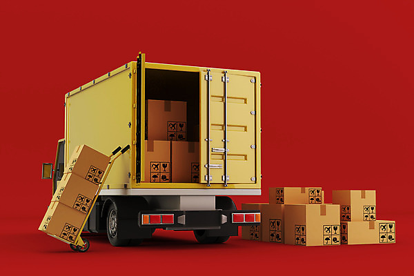 PSD 편집 편집이미지 사람없음 빨간색 3D 수레 디지털합성 화물트럭 택배상자 편집소스 편집3D 컬러 상자 카트 트럭 택배 파일형식