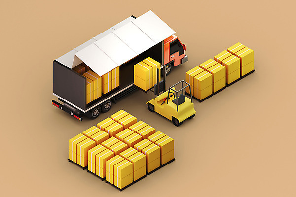 PSD 편집 편집이미지 사람없음 갈색 3D 화물 배송 디지털합성 지게차 화물트럭 택배상자 편집소스 편집3D 컬러 상자 트럭 운송업 중장비 택배 파일형식