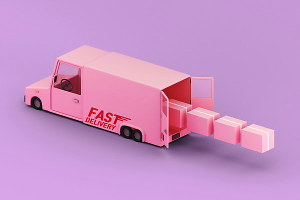 PSD 편집 편집이미지 분홍색 사람없음 3D 배송 디지털합성 화물트럭 택배상자 편집소스 편집3D 컬러 상자 트럭 택배 파일형식