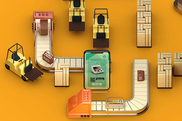 PSD 편집 편집이미지 모바일 사람없음 스마트폰 3D 주황색 디지털합성 바코드 모바일쇼핑 지게차 과정 택배상자 QR코드 컨베어밸트 온라인구매 편집소스 편집3D 컬러 컨셉 핸드폰 스마트기기 상자 기계 중장비 택배 온라인쇼핑 파일형식