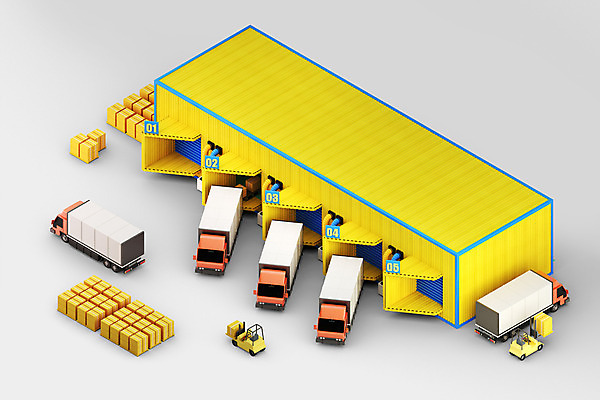 PSD 편집 편집이미지 사람없음 노란색 3D 디지털합성 택배 지게차 화물트럭 택배상자 물류창고 편집소스 물류센터 편집3D 컬러 상자 트럭 운송업 중장비 창고 파일형식