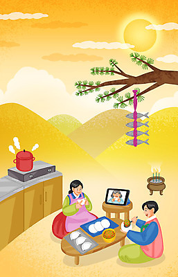 전신 PSD 부부 여자 노년 남자 일러스트 가족 탁자 모바일 앉기 성인 세명 부모 태블릿 설날 나뭇가지 냄비 한복 굴비 만두빚기 영상통화 온택트 국내일러스트 나무 한국전통 커플 명절 가구 관계 모션 어류 사람 전자제품 스마트기기 솥 전통의상 만두 요리중 통화 파일형식