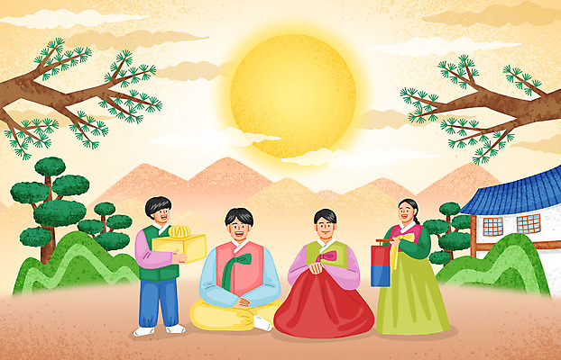 전신 PSD 여자 남자 어린이 일러스트 가족 한옥 서기 들기 앉기 소녀 소년 여러명 성인 설날 태양 나뭇가지 소나무 한복 명절인사 영상통화 호롱등 명절선물 국내일러스트 자연요소 나무 한국전통 명절 다수 고건축 관계 모션 조명 선물 사람 인사 전통의상 통화 파일형식