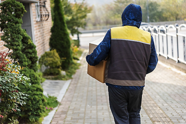 포토 JPG 주간 남자 한명 들기 상반신 성인 야외 뒷모습 30대 걷기 한국인 택배기사 배송 택배 성인남자한명만 국내포토 자연요소 1 뷰포인트 모션 사람 동양인 장년 운송업 배달원 남자한명만 성인남자만 파일형식