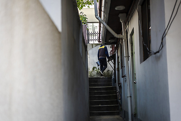 포토 JPG 주간 전신 남자 한명 성인 야외 뒷모습 30대 걷기 계단 한국인 택배기사 골목길 배송 택배 오르기 성인남자한명만 국내포토 자연요소 1 길 뷰포인트 모션 사람 동양인 장년 운송업 배달원 남자한명만 성인남자만 파일형식