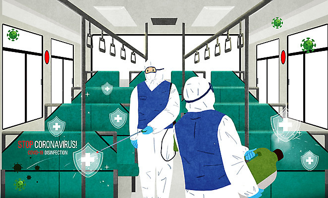 전신 PSD 남자 의자 일러스트 버스 들기 상반신 성인 두명 바이러스 뿌리기 사회이슈 방역 소독 성인남자만 코로나바이러스 방역복 방역사 방역기 델타변이바이러스 국내일러스트 직업 옷 육상교통 가구 컨셉 모션 대중교통 사람 남자만 성인만 파일형식