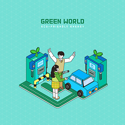 전신 PSD 여자 남자 일러스트 서기 들기 성인 두명 자연보호 그린캠페인 최고 그린에너지 친환경 민트색 전기자동차 전기충전 충전소 친환경자동차 성인만 국내일러스트 캠페인 컬러 모션 자동차 자연 사람 환경 에너지 보호 충전 파일형식