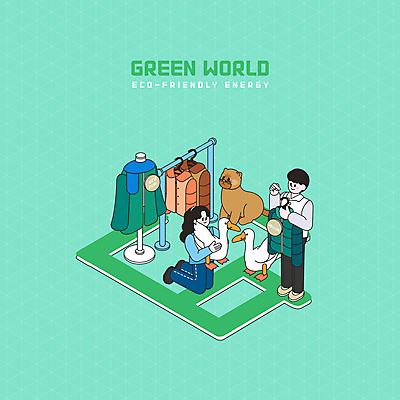 전신 PSD 여자 남자 일러스트 안기 서기 들기 성인 두명 자연보호 그린캠페인 무릎꿇기 옷걸이 에코 친환경 동물보호 거위 패딩 민트색 성인만 국내일러스트 캠페인 컬러 모션 자연 조류 사람 환경 점퍼 보호 사회이슈 파일형식