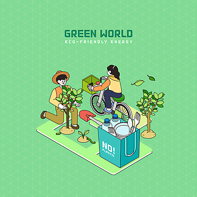 전신 PSD 나무 여자 남자 일러스트 성인 두명 초록색 자연보호 그린캠페인 자전거 쓰레기 승차 무릎꿇기 플라스틱 삽 친환경 나무심기 성인만 제로웨이스트 국내일러스트 식물 캠페인 컬러 모션 자연 재질 사람 환경 바이크 보호 사회이슈 심기 파일형식