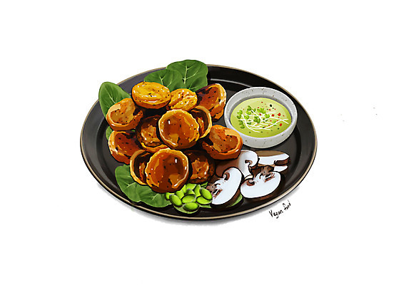 PSD 접시 일러스트 콩 사람없음 버섯 소스 동그랑땡 채식 시금치 콩고기 비건음식 국내일러스트 식기 음식 채소 곡류 양념 전 파일형식 베지푸드 비건