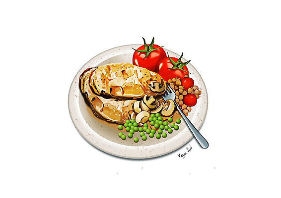 PSD 접시 포크 일러스트 방울토마토 스테이크 사람없음 버섯 소스 완두콩 채식 미니토마토 콩고기 비건음식 국내일러스트 식기 음식 토마토 콩 서양음식 양념 파일형식 베지푸드 비건