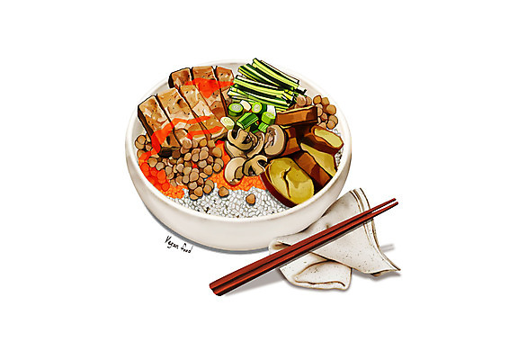 PSD 일러스트 젓가락 밥 오이 콩 사람없음 버섯 소스 채식 고구마 파 나무젓가락 콩고기 비건음식 국내일러스트 음식 채소 곡류 뿌리채소 수저 양념 파일형식 베지푸드 비건