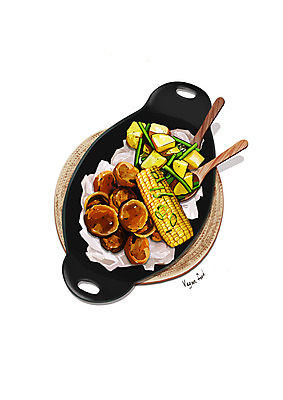 PSD 그릇 일러스트 감자 수저 옥수수 사람없음 동그랑땡 채식 파 콩고기 비건음식 국내일러스트 식기 음식 채소 곡류 전 파일형식 베지푸드 비건