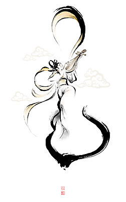 PSD 여자 연주 일러스트 캘리그라피 붓터치 한명 성인 도장 동양화 번짐 낙관 선녀 날개옷 비파 신선도 성인여자한명만 국내일러스트 1 옷 악기 음악 현악기 국악기 미술 사람 여자한명만 성인여자만 파일형식 중국악기 효과