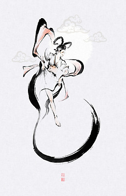 PSD 여자 일러스트 캘리그라피 붓터치 한명 들기 성인 치마 도장 동양화 번짐 낙관 선녀 날개옷 신선도 성인여자한명만 국내일러스트 1 옷 모션 하의 미술 사람 여자한명만 성인여자만 파일형식 효과