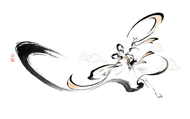 PSD 여자 일러스트 캘리그라피 팔벌리기 붓터치 한명 성인 도장 동양화 번짐 낙관 선녀 날개옷 신선도 성인여자한명만 국내일러스트 1 옷 모션 미술 사람 여자한명만 성인여자만 파일형식 효과